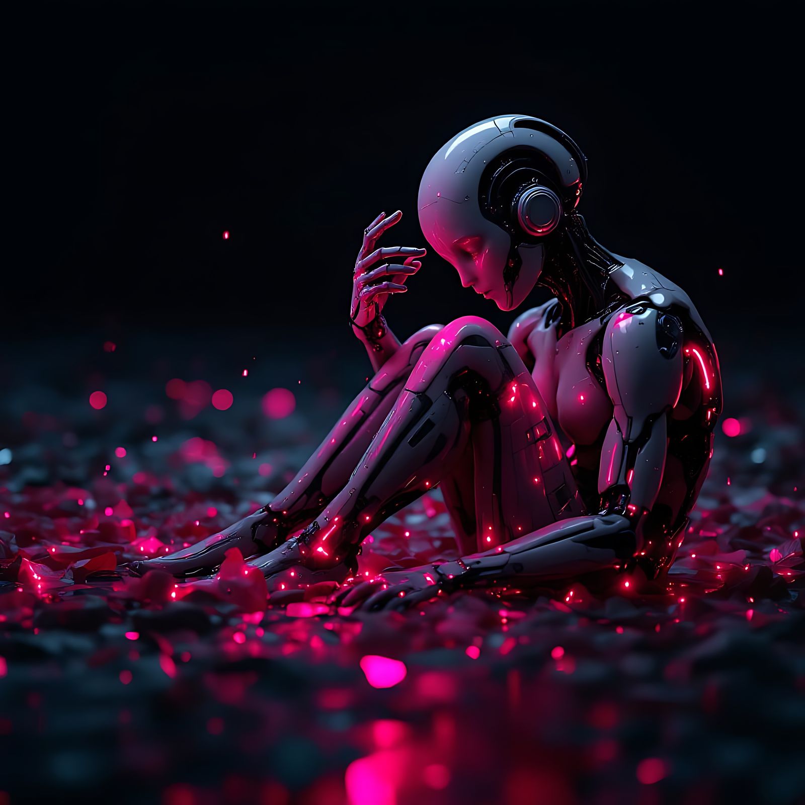 Fleshless Cyborg Embryo in Hard Science Fiction Style