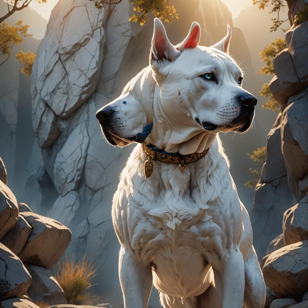 Heroic Dogo Argentino in High-Fantasy Art Deco Style