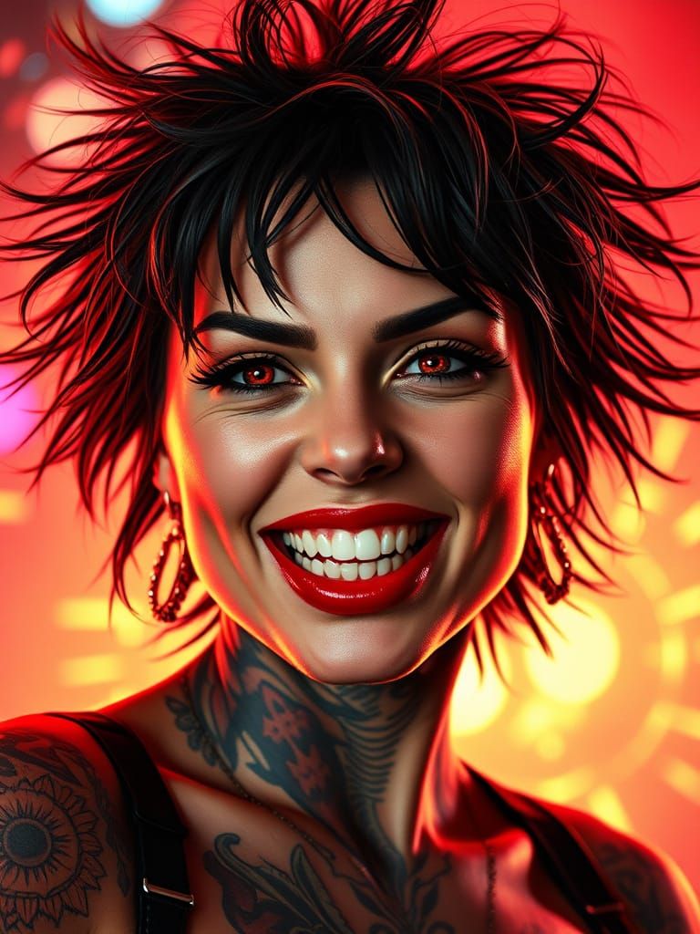 Gorgeous Female Rebel in Hyperrealistic Rock Aesthetic