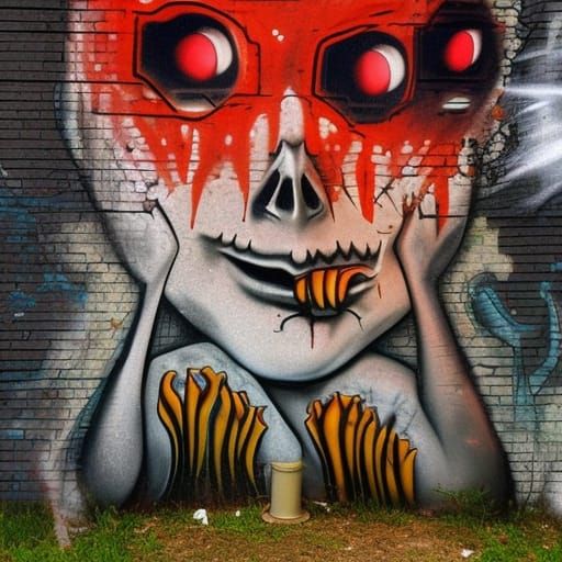 Surreal Horror Graffiti Art on Walls