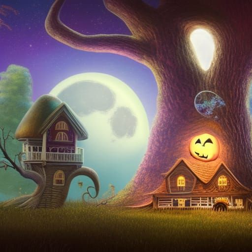 Cotton Candy Mushroom House with Sleeping Bear