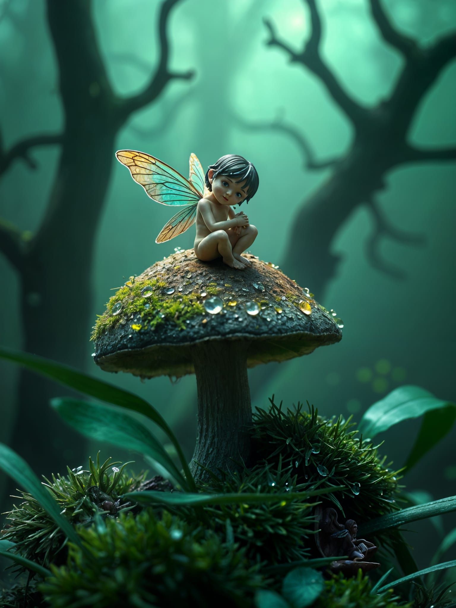 Misty Forest Fairy in Macro Photography Style