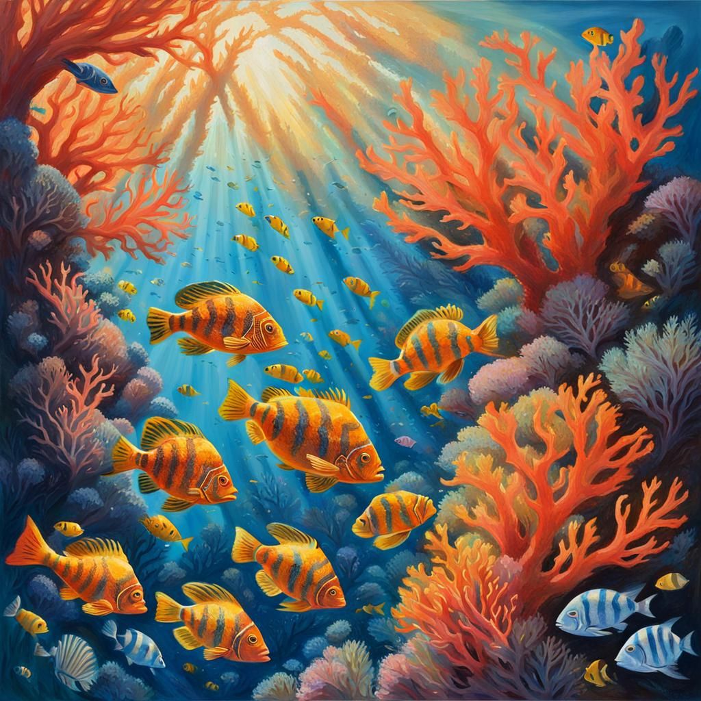 Impressionist Coral Reef Gouache Painting