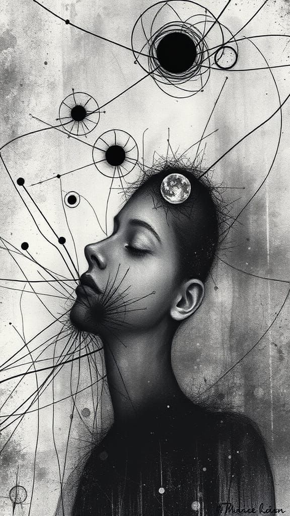 Mystical Photogram in Black and White with Aquatint Textures