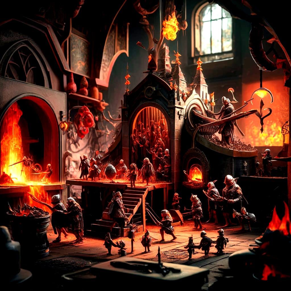 Miniature Kingdom Inside Blacksmith Forge, Art Deco Style