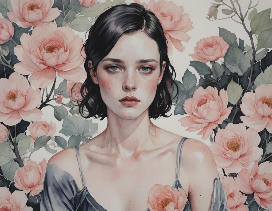 Elegant Portrait in Watercolor and Ink