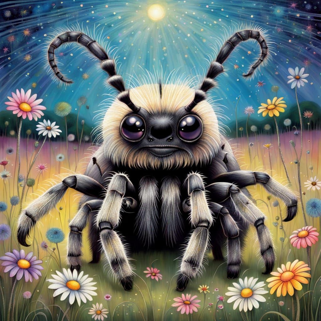 Adorable Hybrid Elephant Tarantula in Floral Meadow