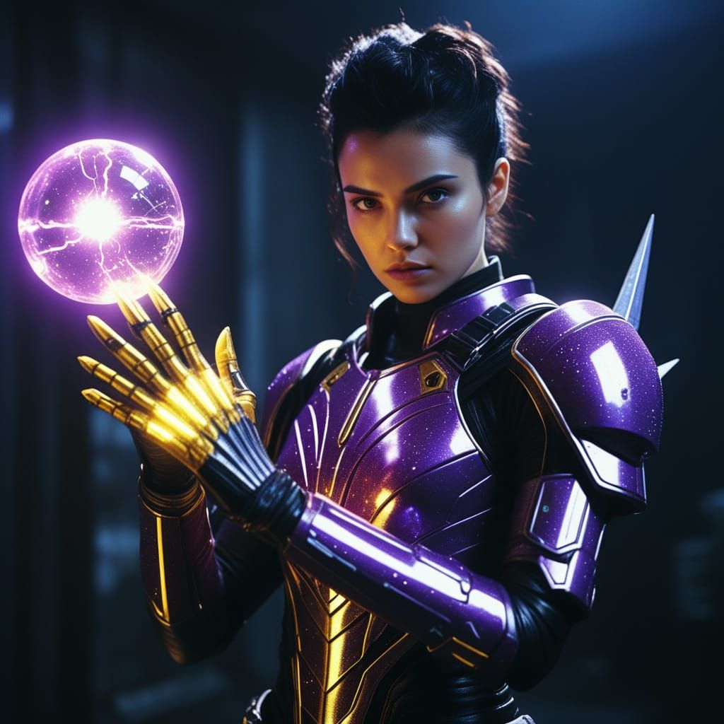 Retro-Futuristic Sci-Fi Warrior with Energy Orb