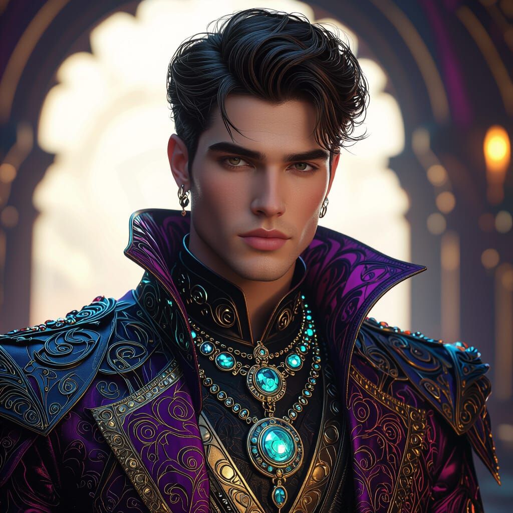 Handsome Young Man in Futuristic Attire