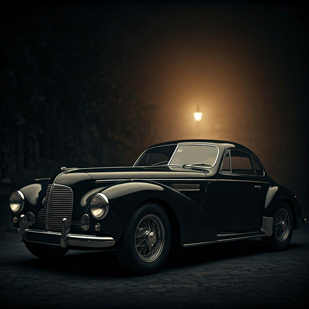 1940s Black Sports Car in Paris at Night