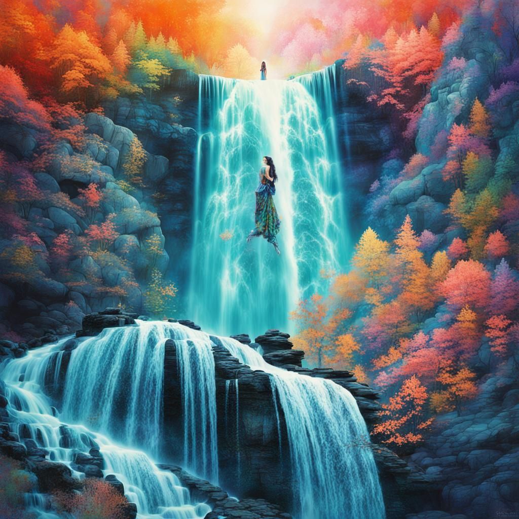 Ethereal Fairy Double Exposure Waterfall Fantasy