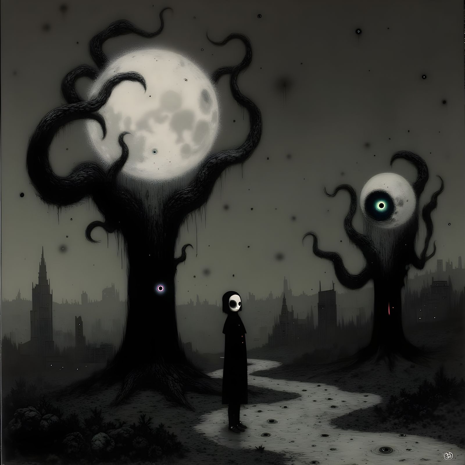 Vampires in a Haunting Cyberpunk Landscape