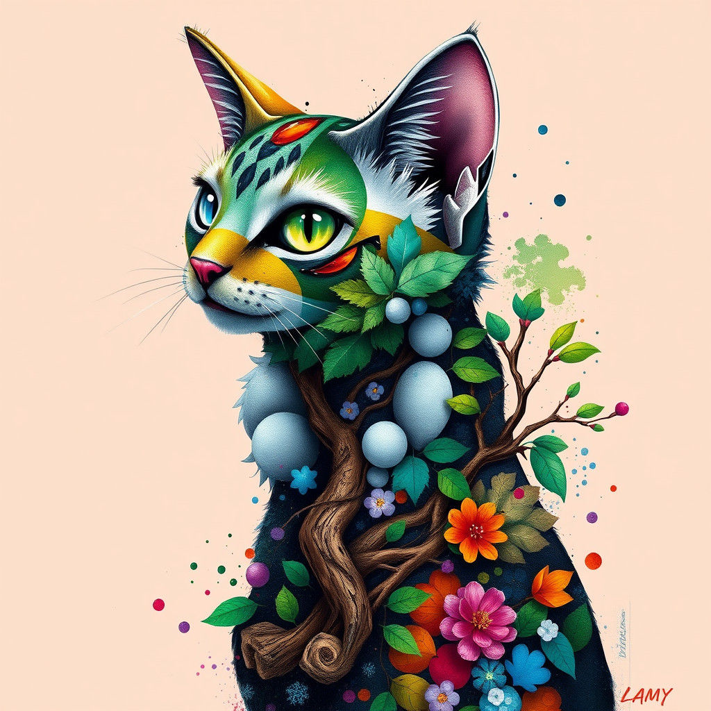 Bioseasonal Cat in Graffiti Street Art Style