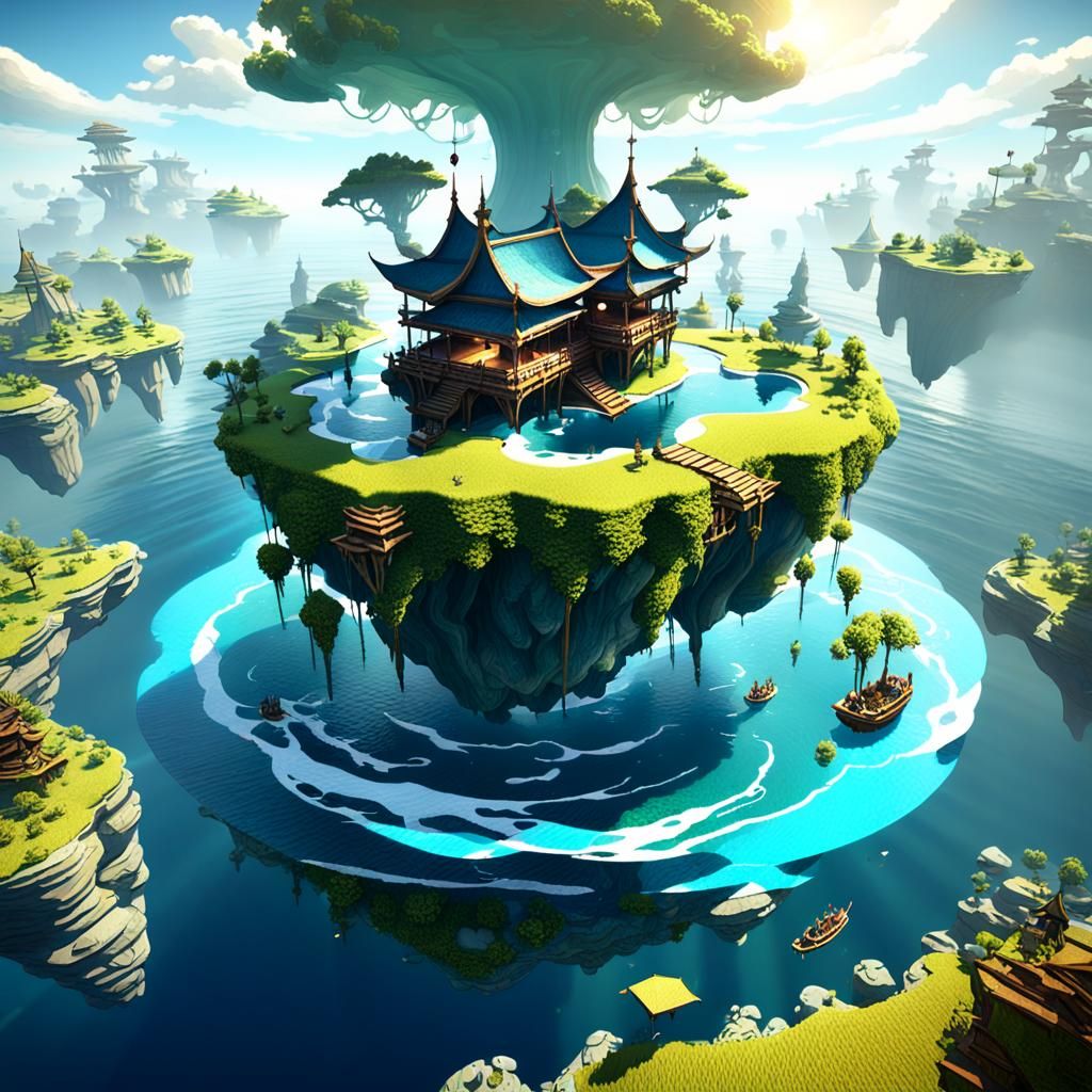 Harmonious Floating Island Community: 3D Render
