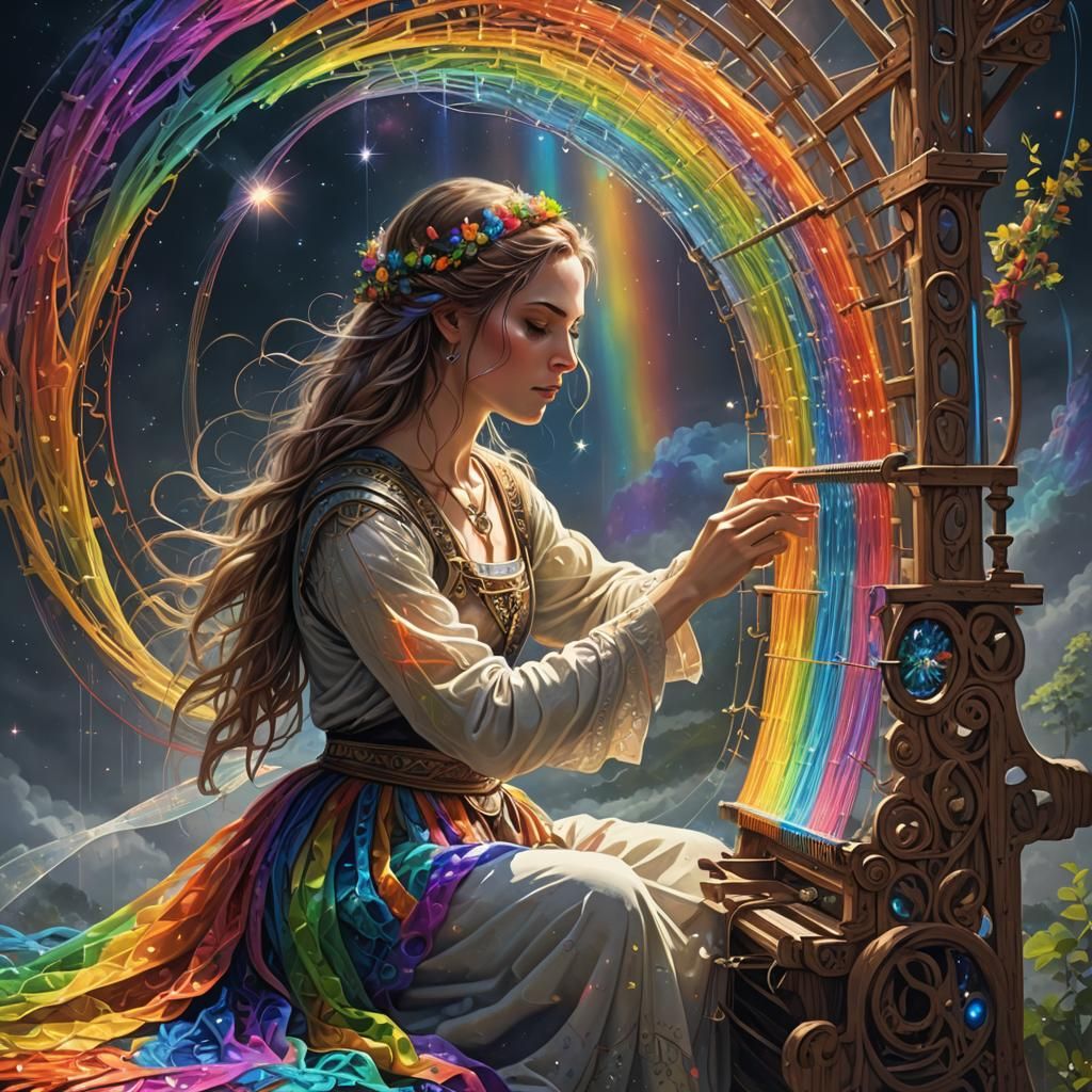 Heavenly Weaver Creates Rainbow on Medieval Loom