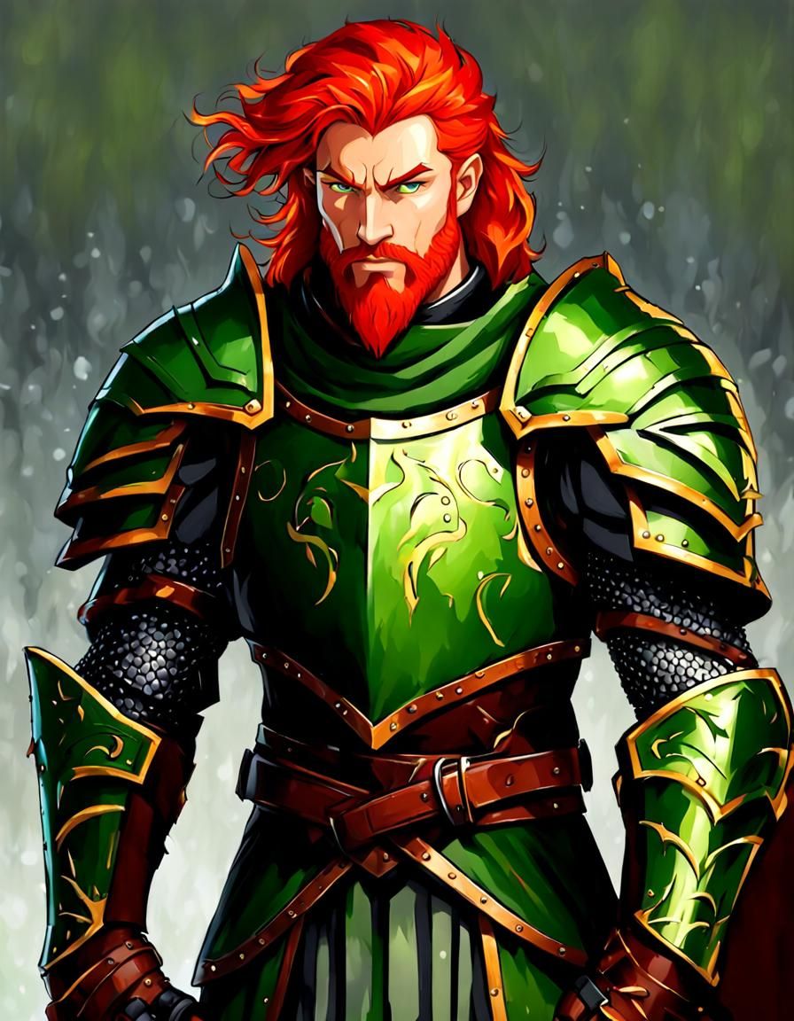 Cartoon Portrait of Armored Redhead Fighter