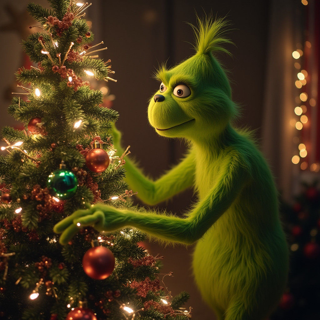 The Grinch Decorating a Christmas Tree