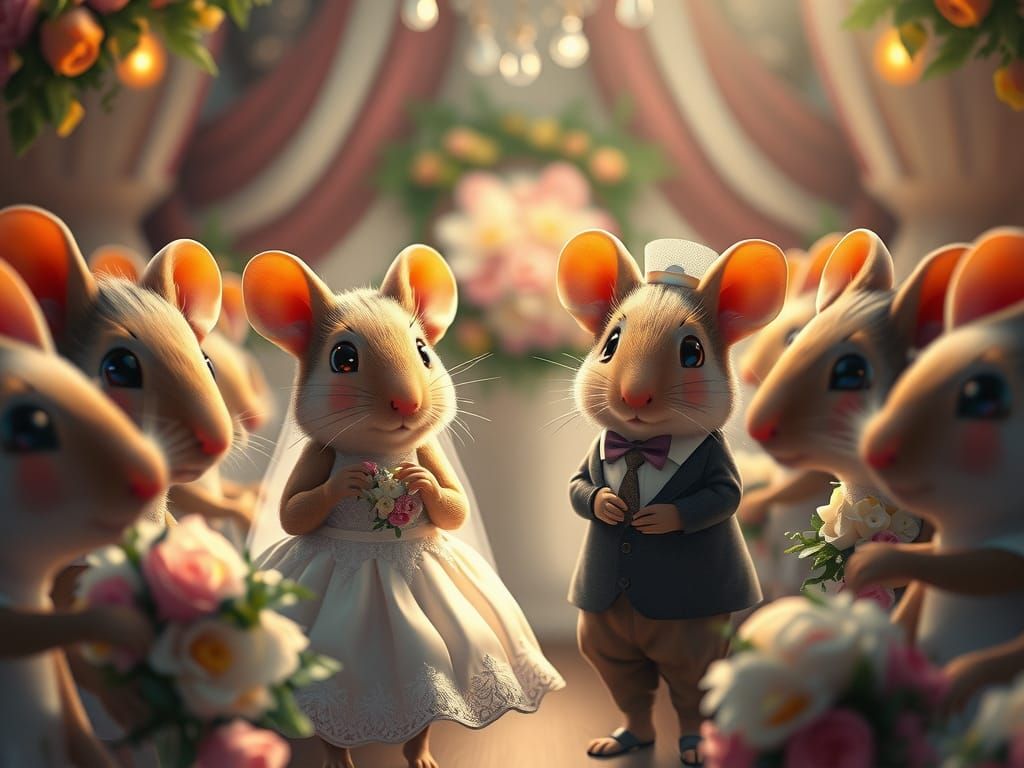 Kawaii Mice Wedding Party in Art Nouveau Style