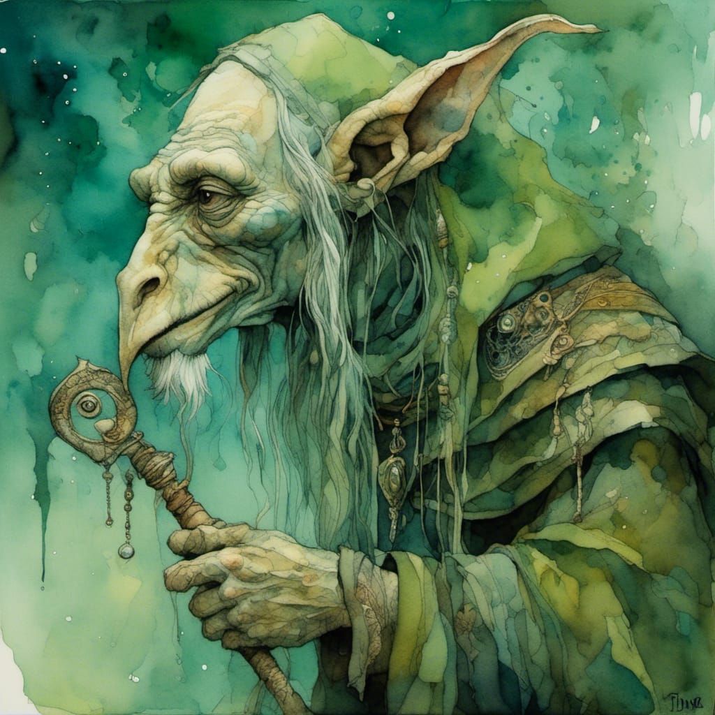 Elven Hunter with Horn in Watercolor Style