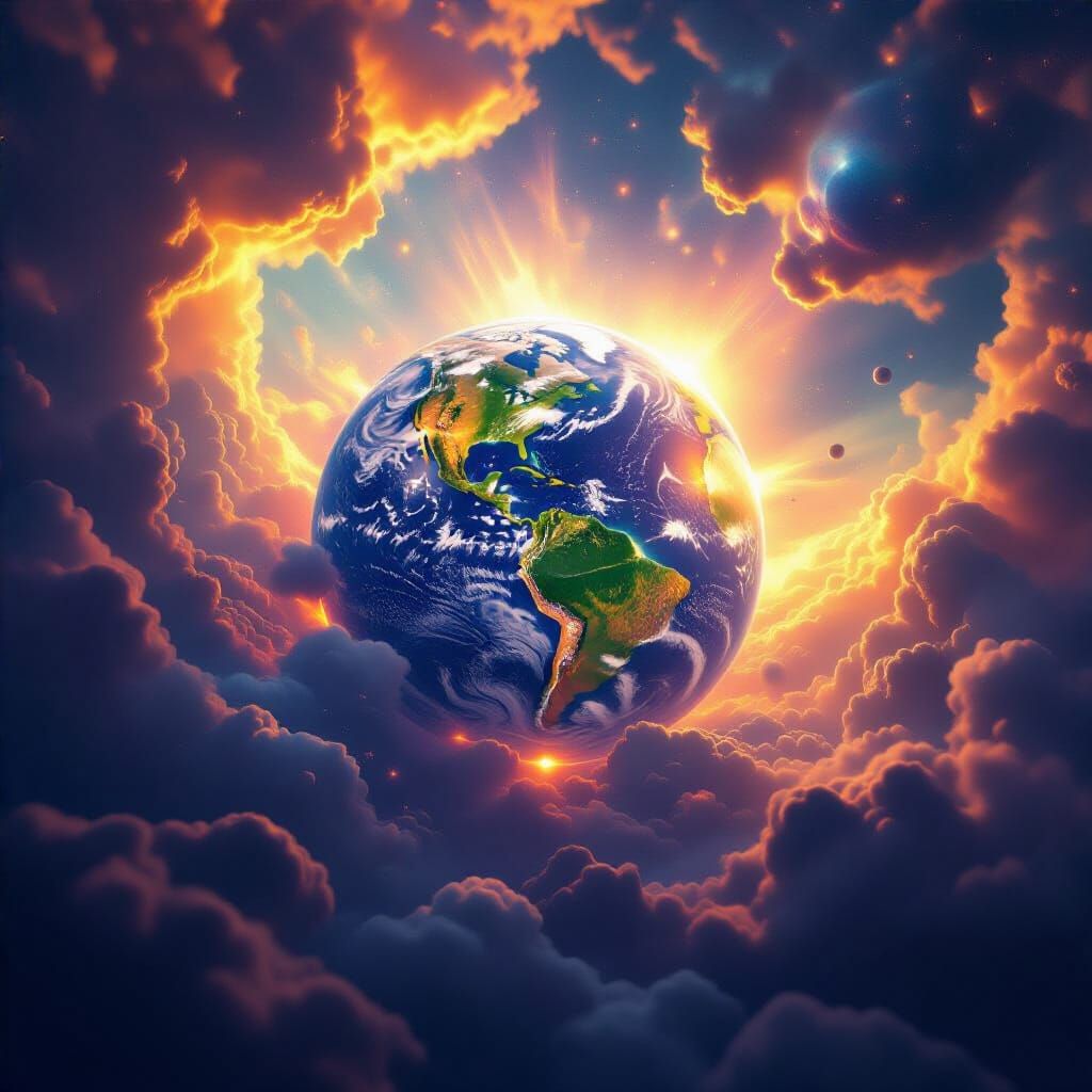 Earth Bathed in Light: Cosmic Peace and Prosperity