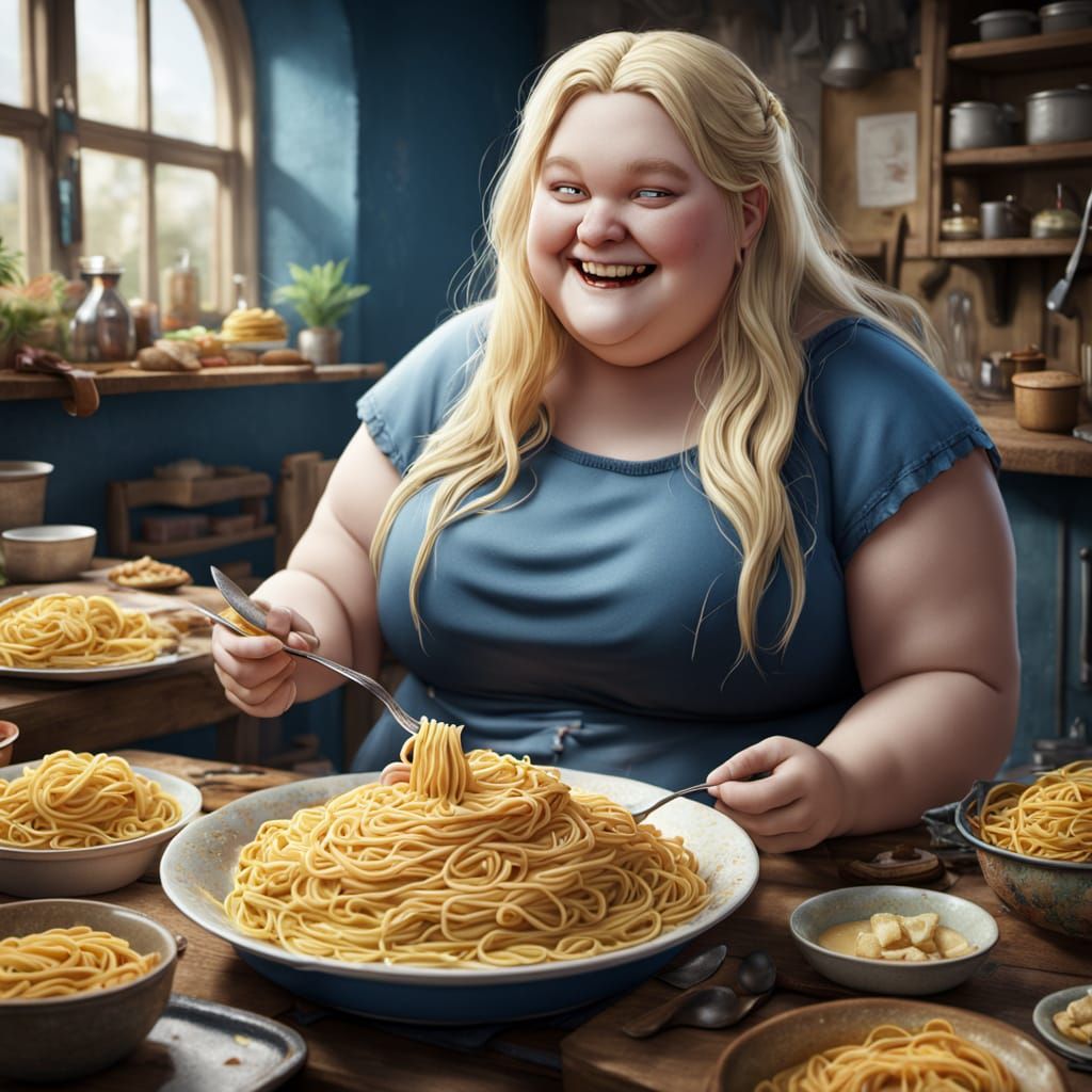 Fantastical French Girl in a Feast of Pasta
