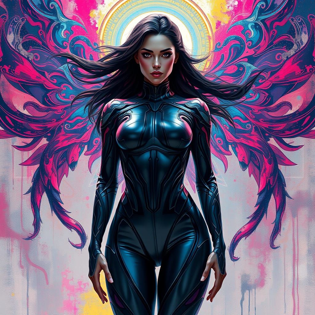 Goddess of Perfection in Cyberpunk Street Art Style