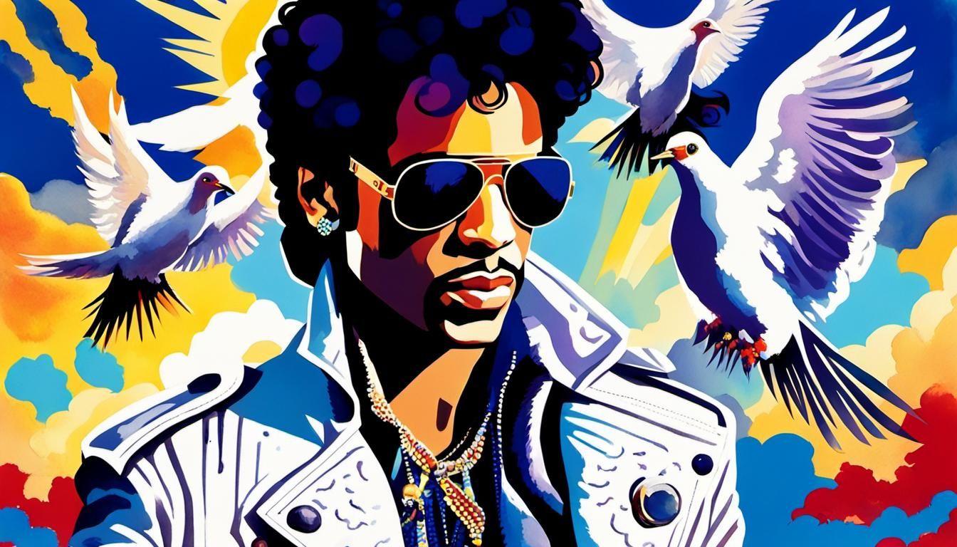 Prince Portrait in Watercolor Gouache Pop Art Style