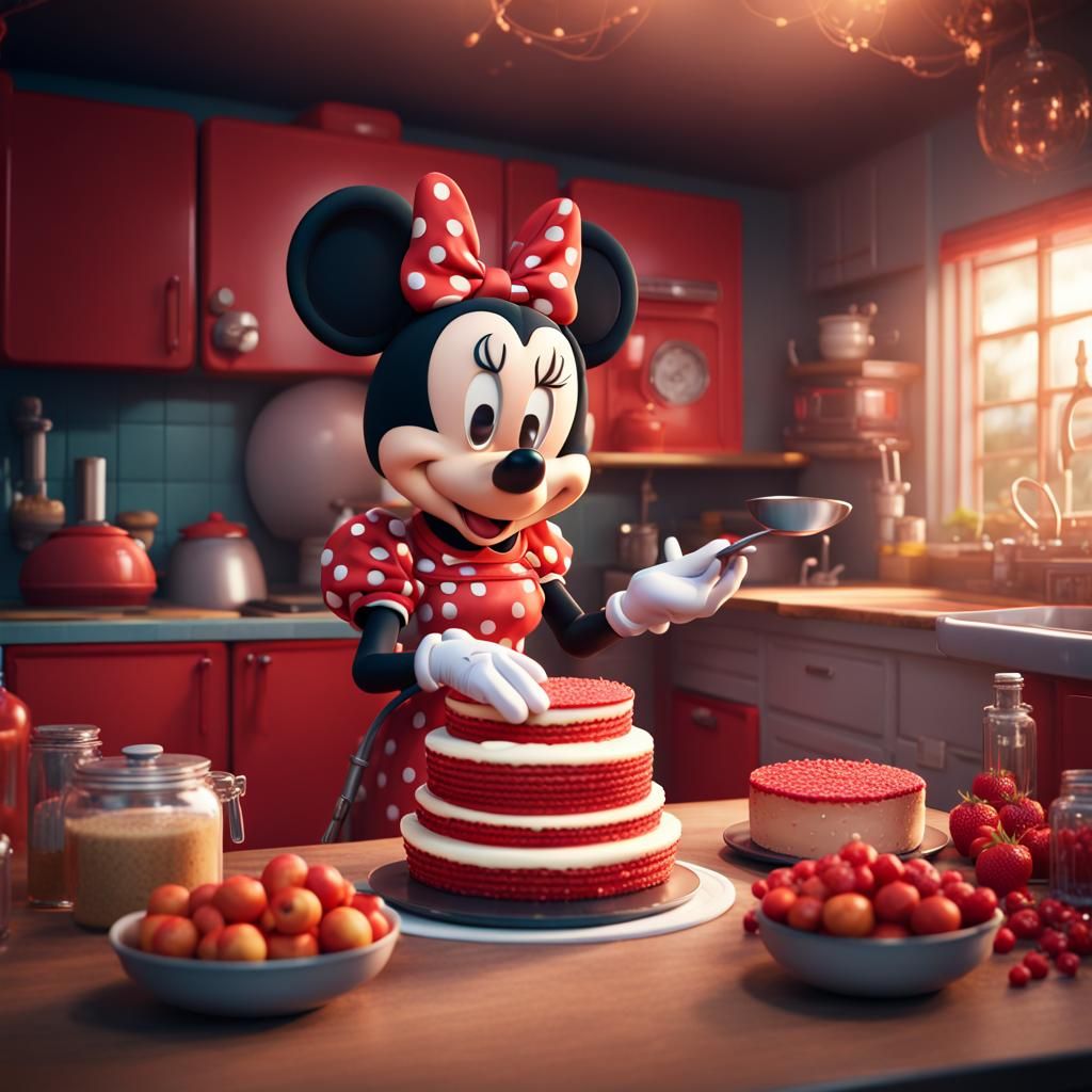 Minnie Mouse Baking Cake in Modern Kitchen