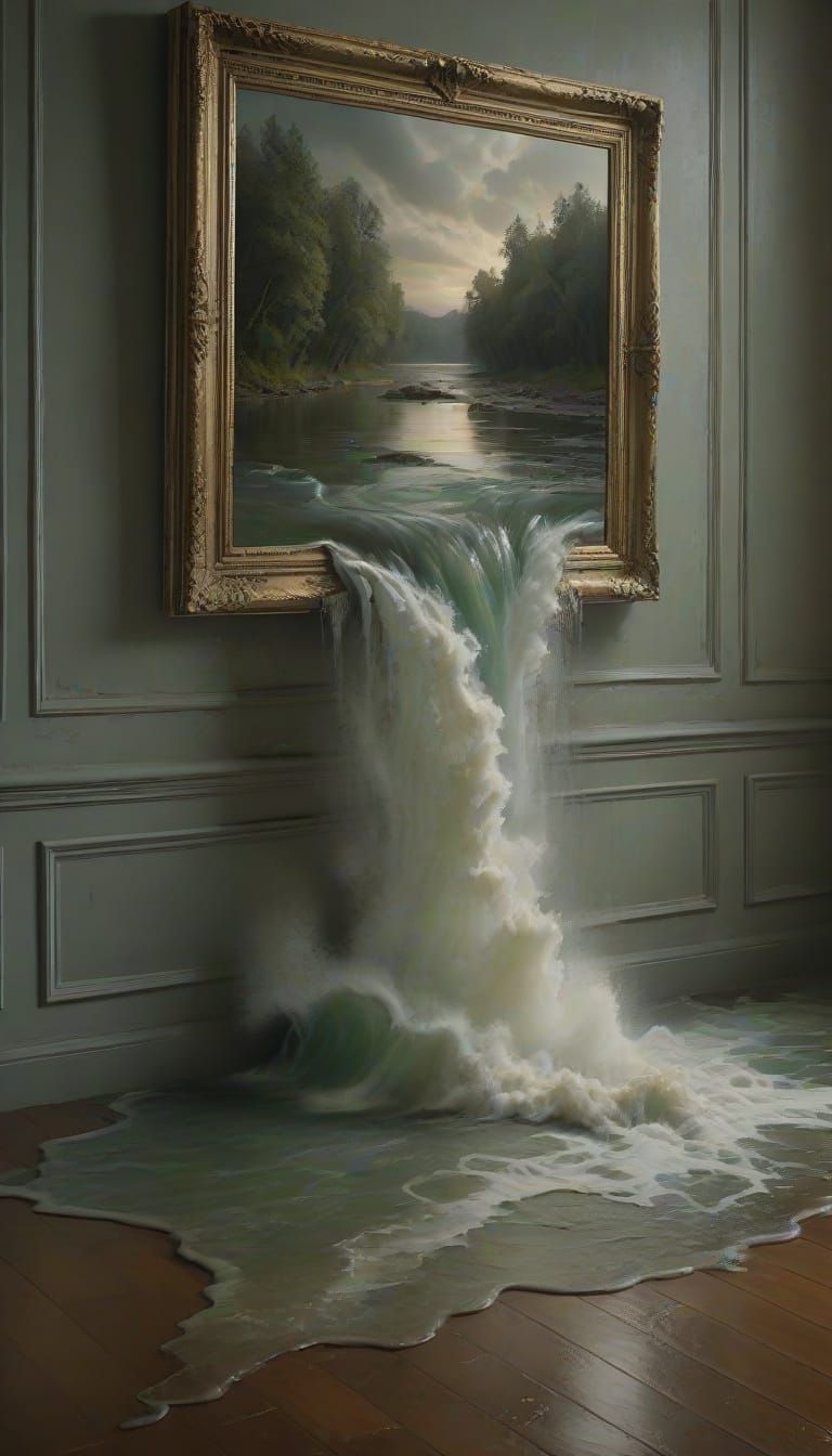 Surreal Dystopian Sculpture with Cascading Water