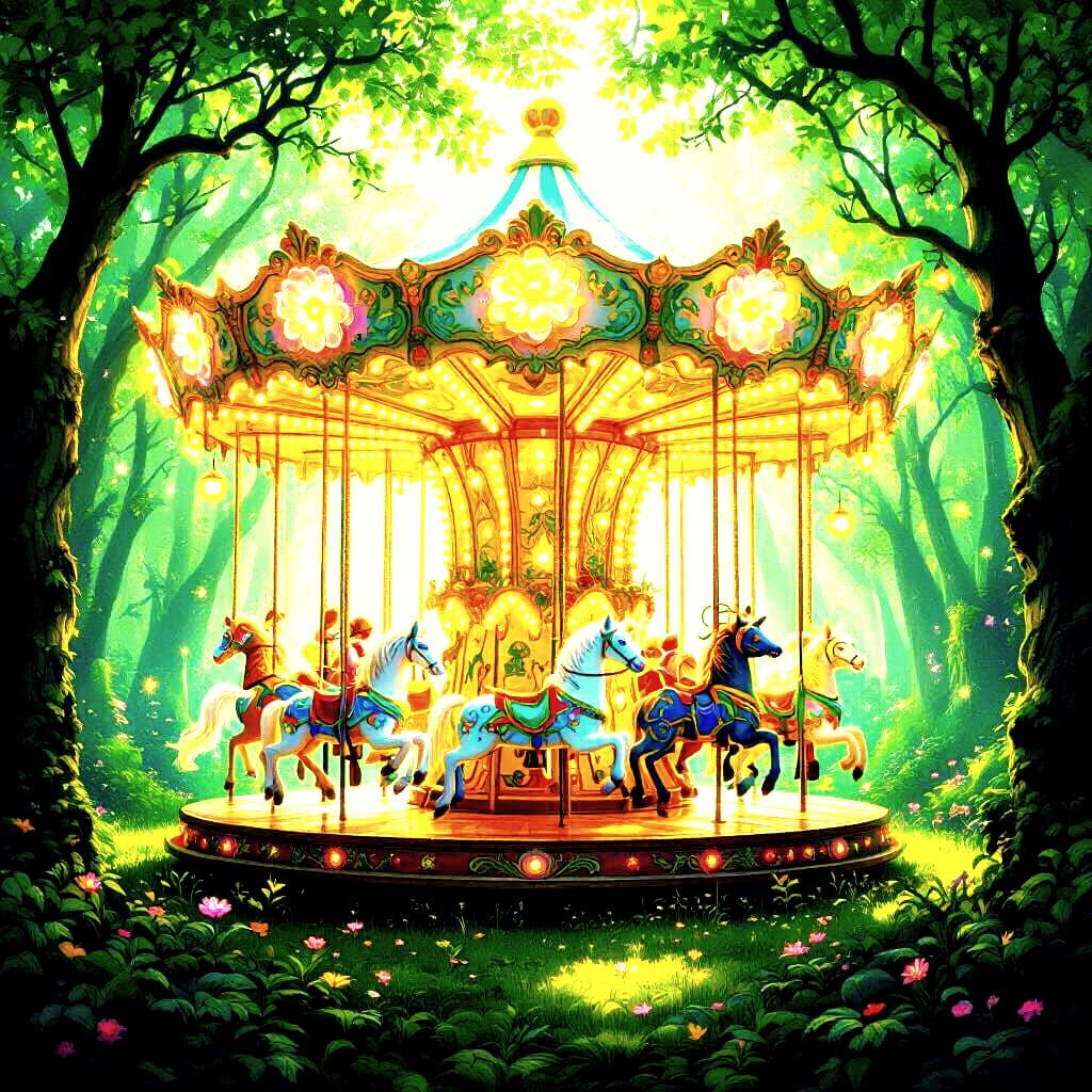 Mystical Forest Carousel With Whimsical Creatures