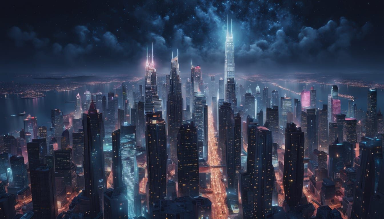 Cityscape Under Twinkling Starry Sky