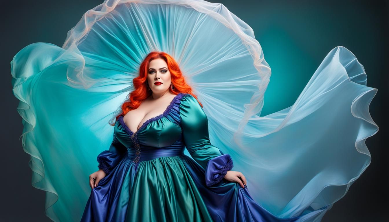 BBW Obese Femme Sissy Red Orange Yellow Green Blue Indigo Violet. Rainbow Satin. Women's Shining Organza Over Dress Flar...