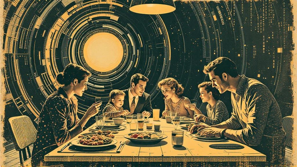Retro 1950s Family Dinner Scene in Vintage Style