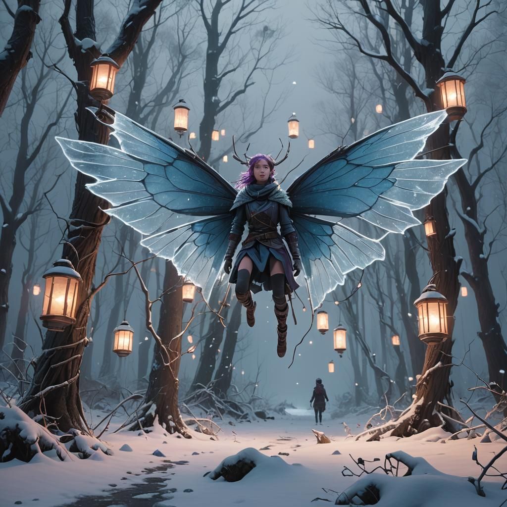 Winter Fae in Snow-Covered Forest