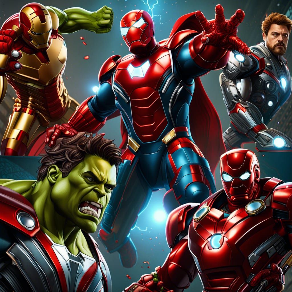 Marvel Avengers Superhero Teamwork in Detailed Matte Paintin...
