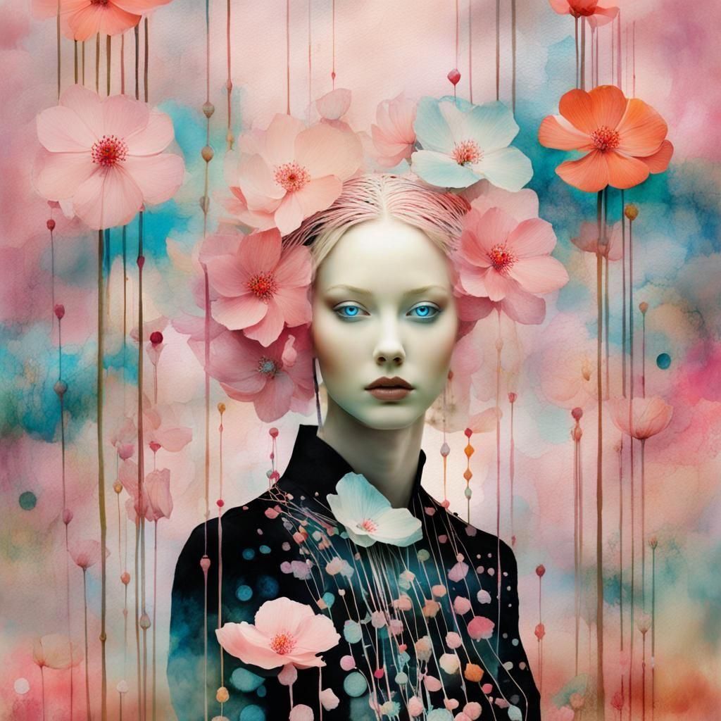 Cherry Blossom Nucleotide Dreamscape in Watercolor Style