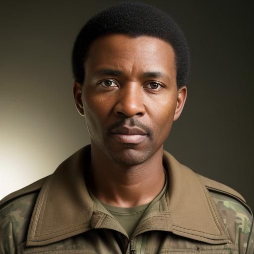 Hyperrealistic Portrait of Man in Military Outfit