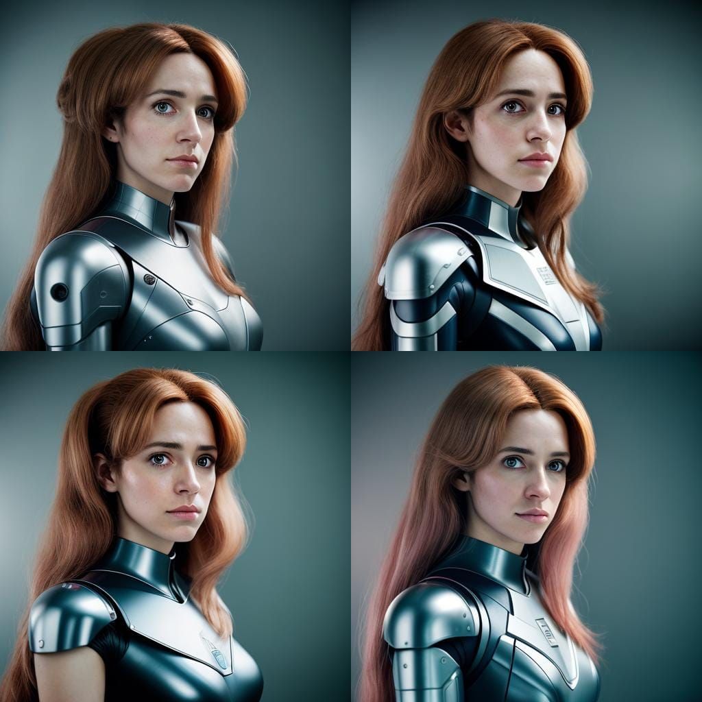 Robotic Hermione Granger in 80s Sci-Fi Style