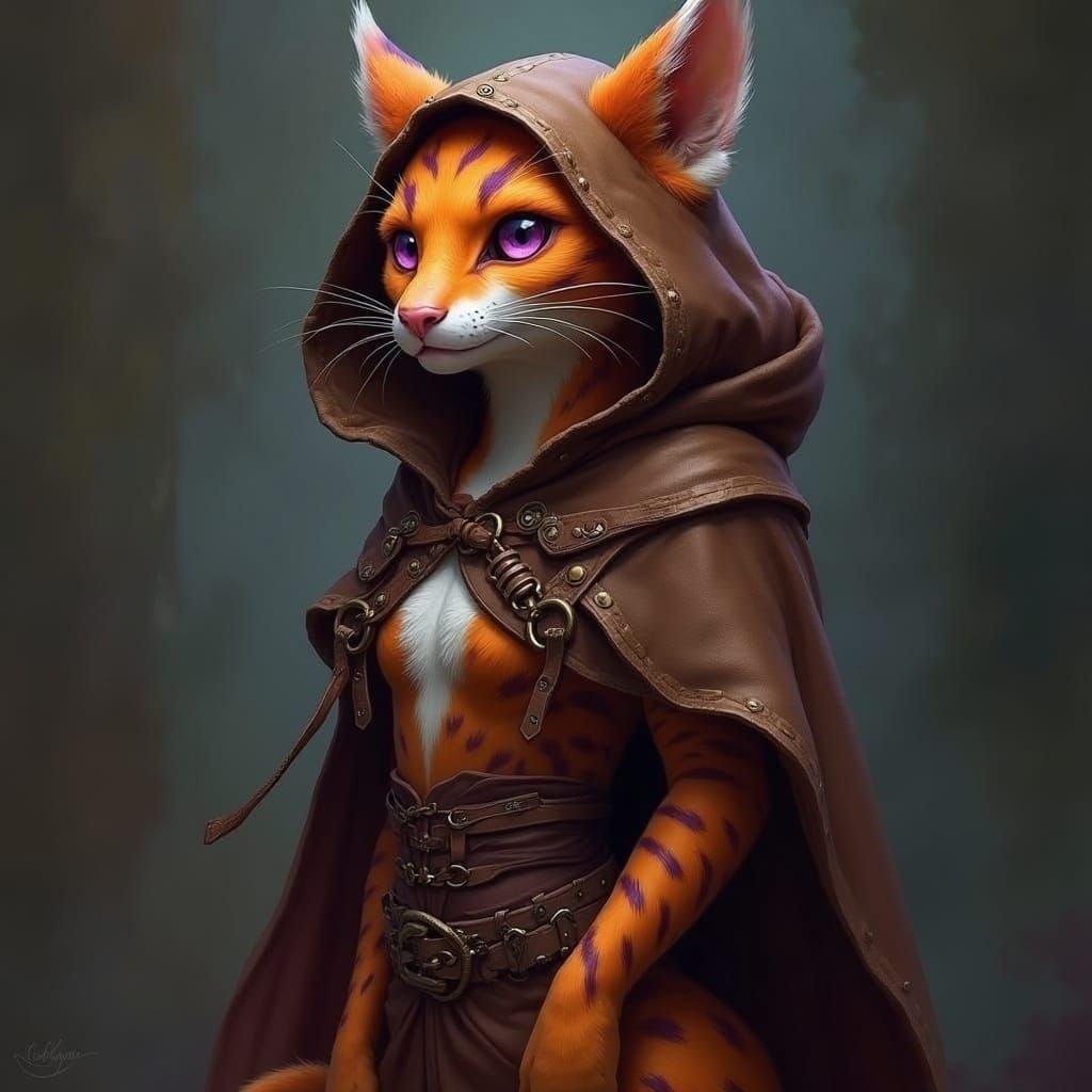 Mystical Tabaxi Maiden in Earth-Toned Regalia