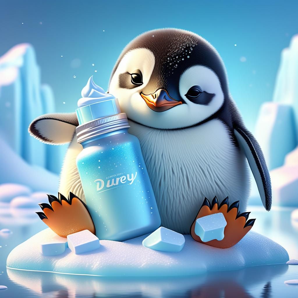 Cute Penguin Sleeps with Hand Cream: Pixar-style 3D Art