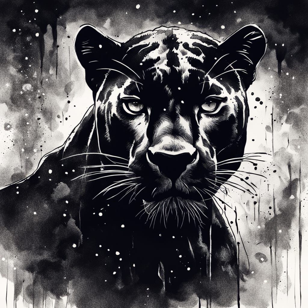 Dramatic Charcoal Sketch of a Black Panther