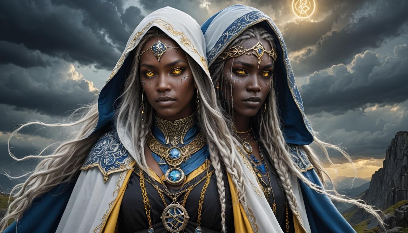 Celestial Witch with Jeweled Cloak and Silver Hair