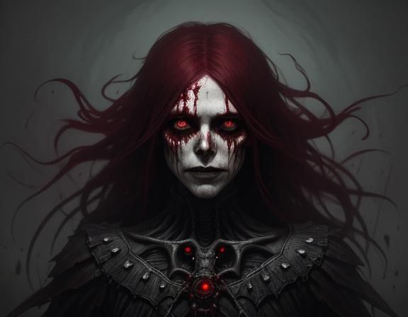 Dark Fantasy Girl with Bloodied Face Illustration