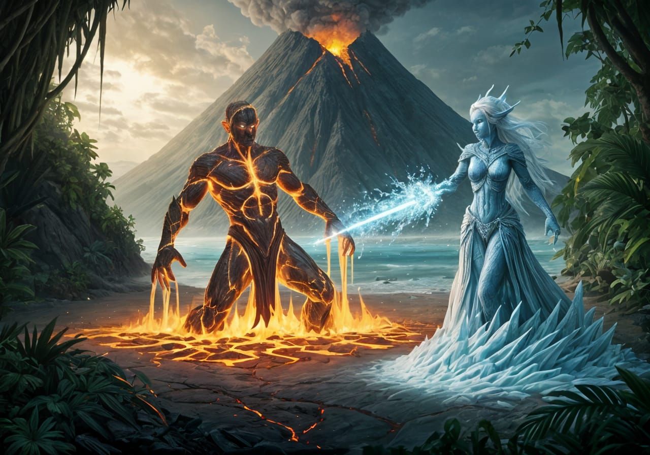 Magma Man vs Ice Elf on Atoll: Epic Cinematic Battle