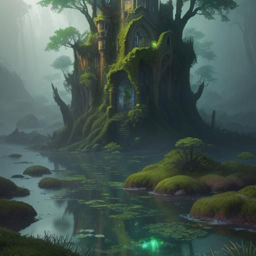 Emerald Gemstone on Riverbank: Fantasy Concept Art