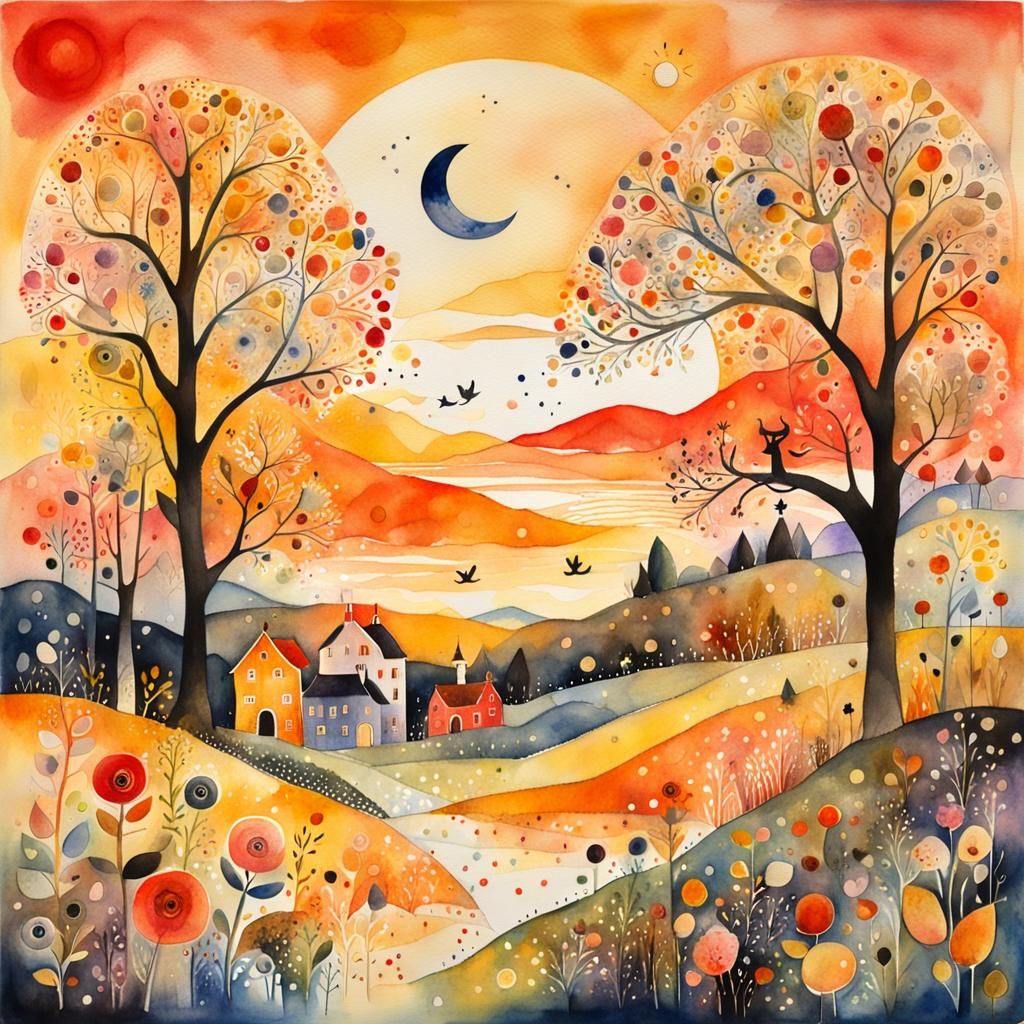 Magical Afternoon Watercolor in Golden Hour