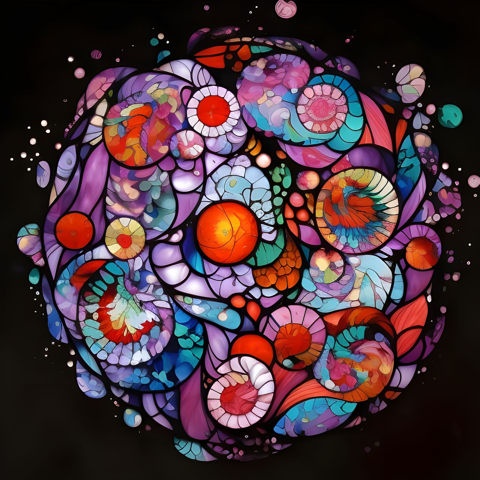 Floral Yin Yang in Stained Glass Style