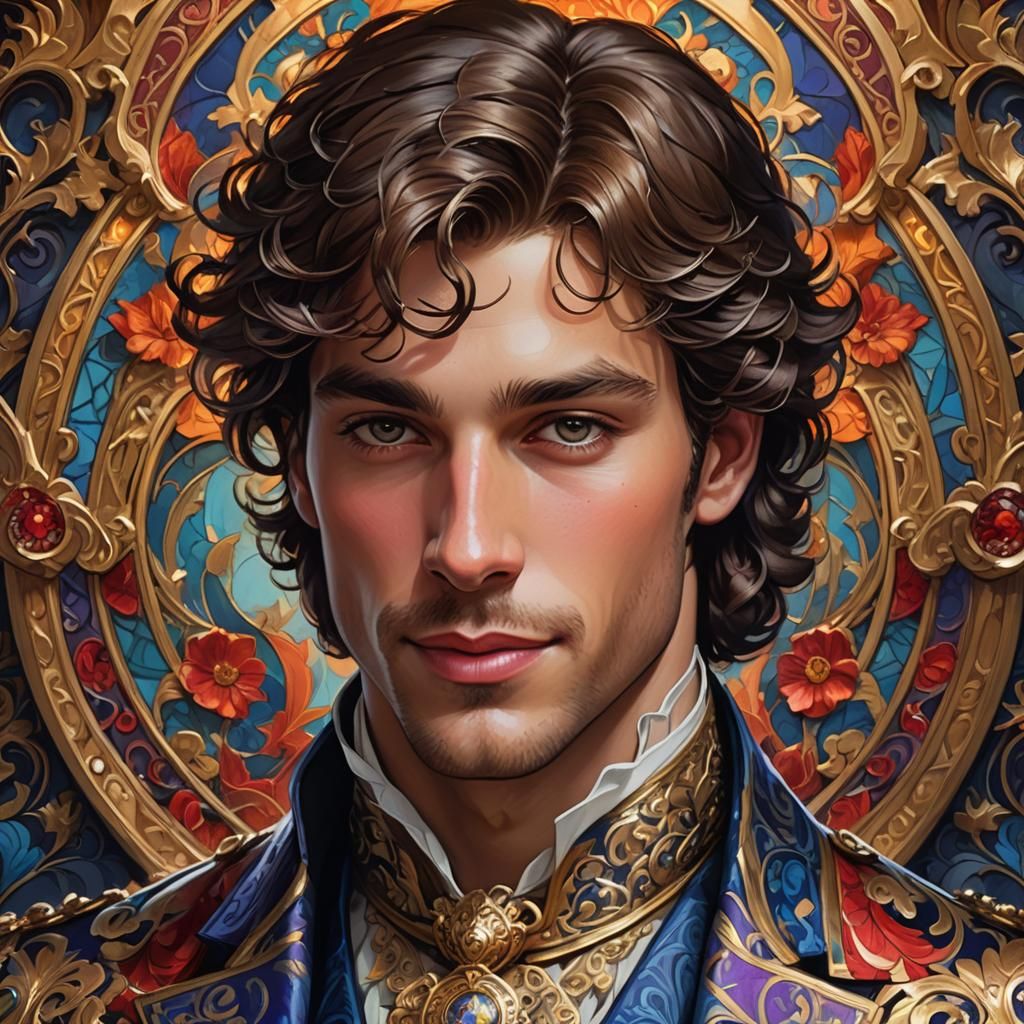 Flawed Prince Charming Portrait in Art Nouveau Style