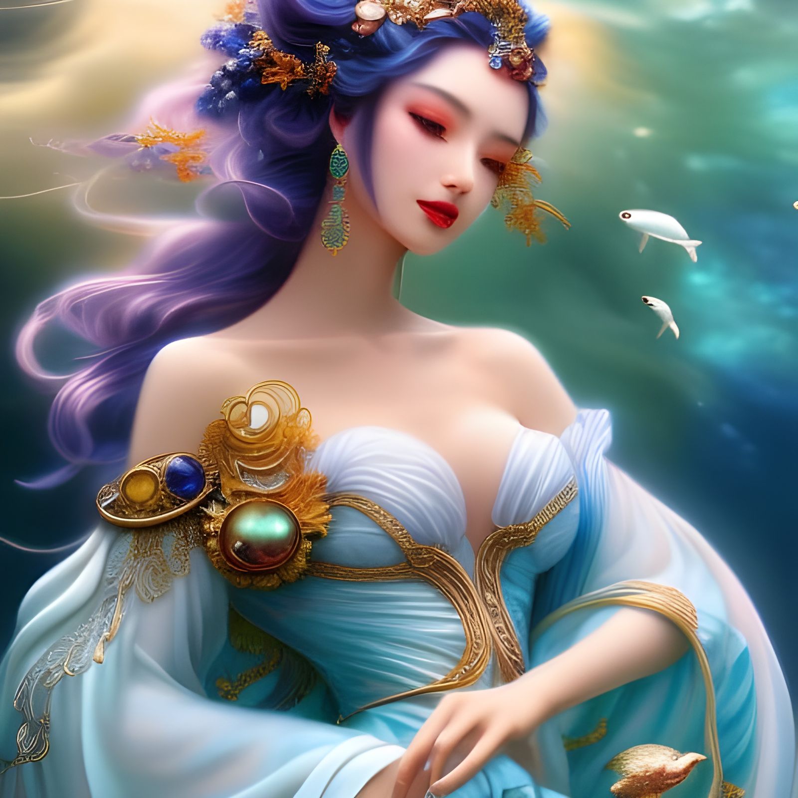 Anime Goddess Amphitrite in Underwater Kingdom
