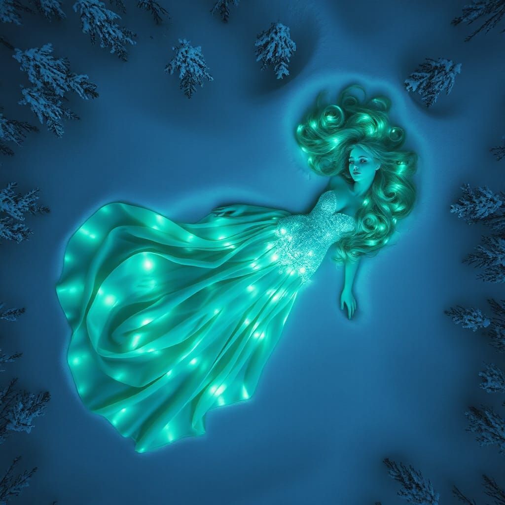 Ethereal Winter Goddess in Icy Forest Landscape